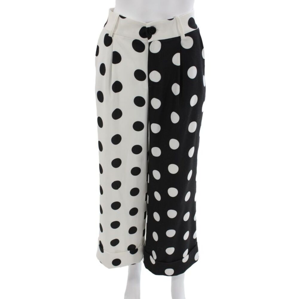 Alice + Olivia Women Capri Pants Black Polka Dot Poly Cotton Leather Size S